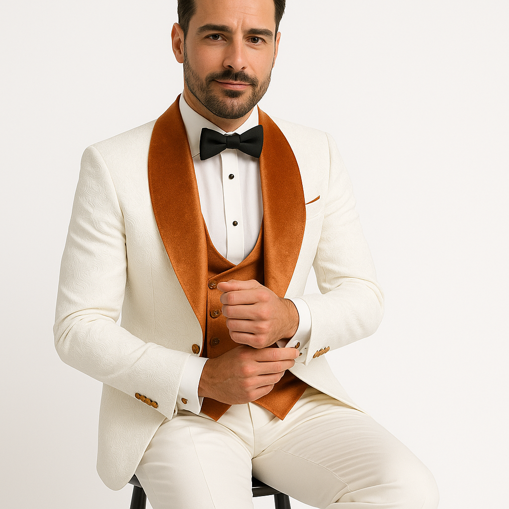 York Slim Fit Tuxedo Suit ( White & Orange )
