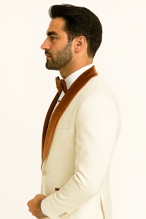 York Slim Fit Tuxedo Suit ( White & Orange )