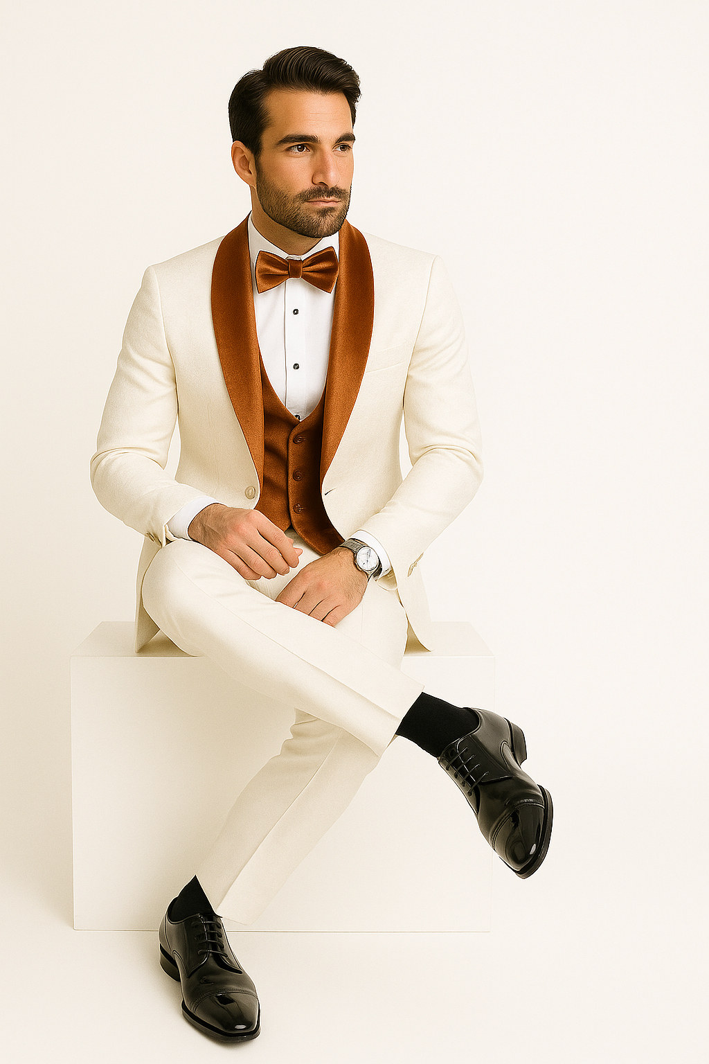 York Slim Fit Tuxedo Suit ( White & Orange )
