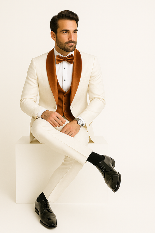 York Slim Fit Tuxedo Suit ( White & Orange )