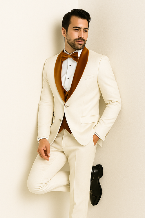 York Slim Fit Tuxedo Suit ( White & Orange )