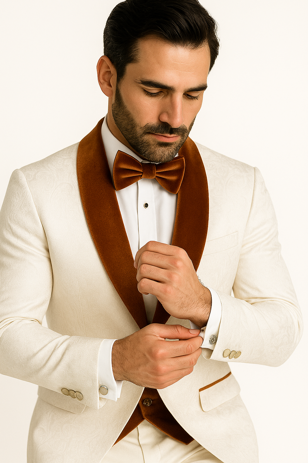York Slim Fit Tuxedo Suit ( White & Orange )