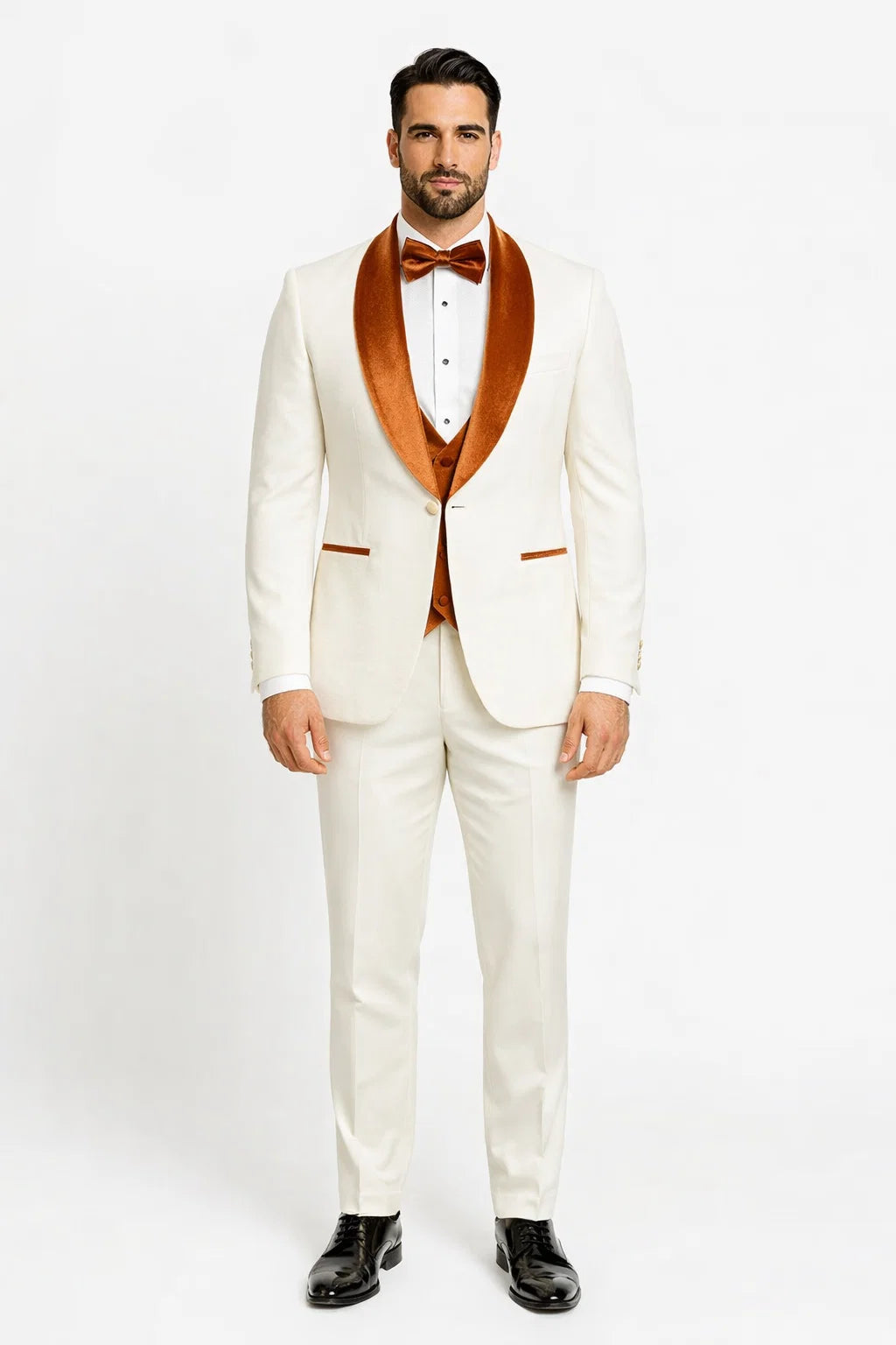 York Slim Fit Tuxedo Suit ( White & Orange )