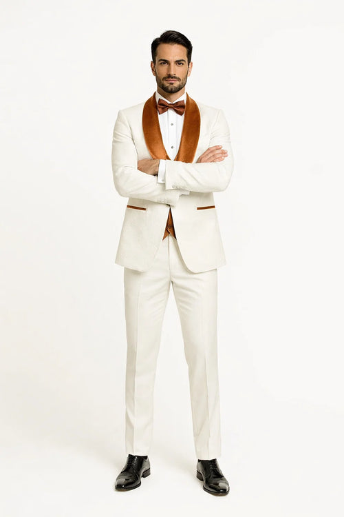 York Slim Fit Tuxedo Suit ( White & Orange )