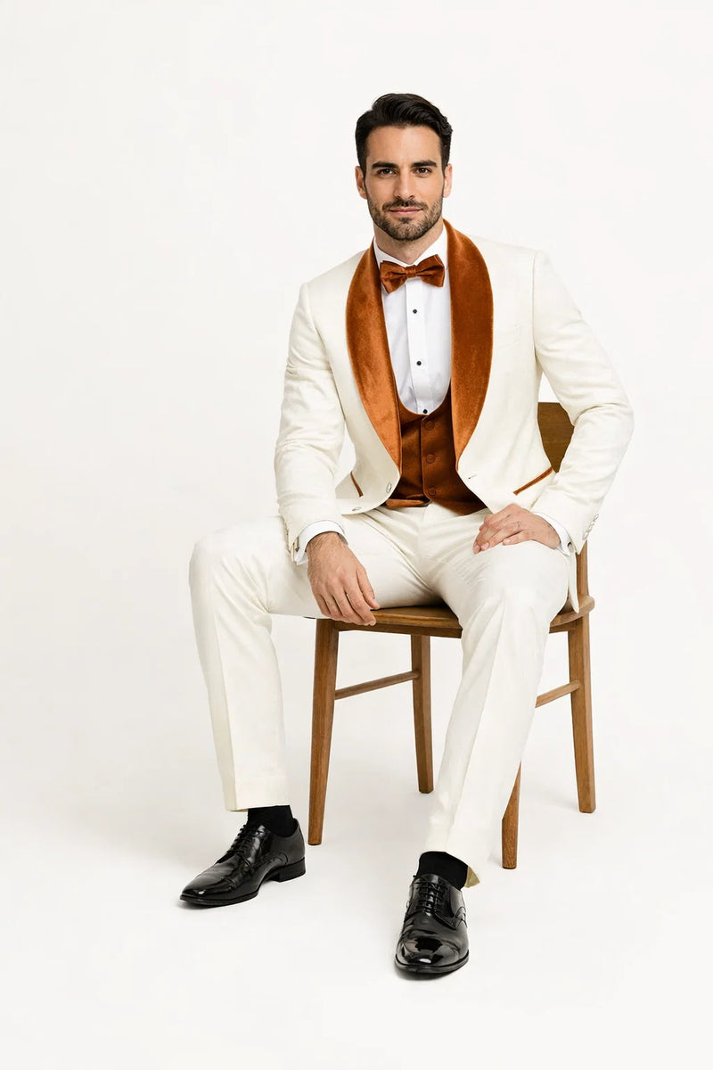 York Slim Fit Tuxedo Suit ( White & Orange )