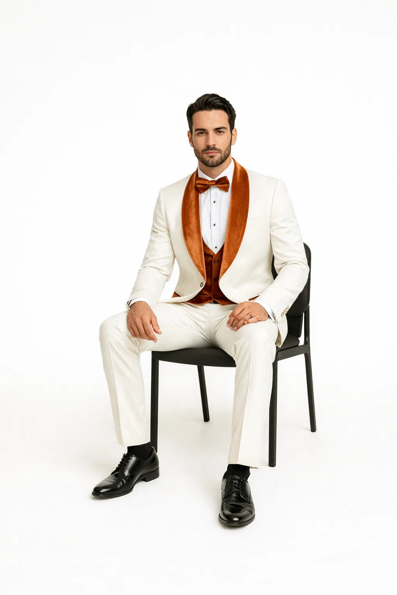 York Slim Fit Tuxedo Suit ( White & Orange )