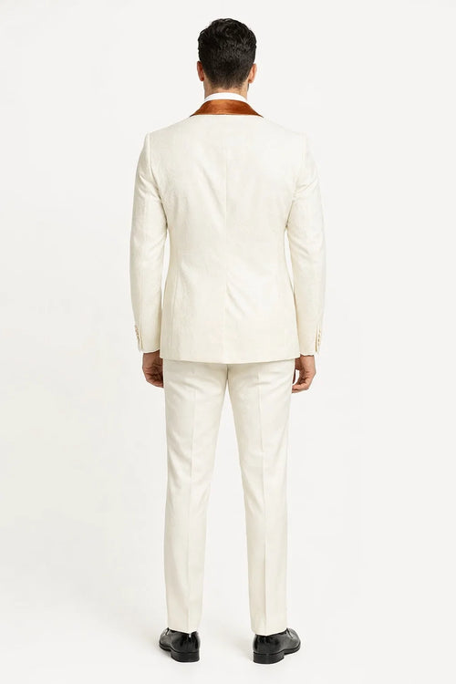 York Slim Fit Tuxedo Suit ( White & Orange )