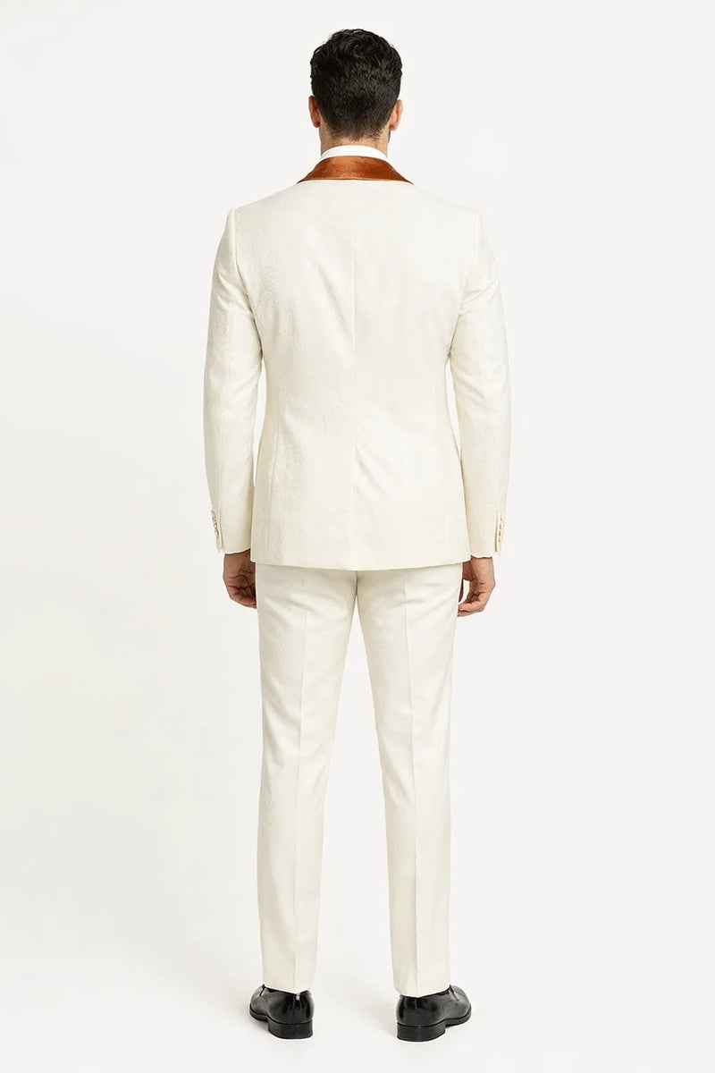 York Slim Fit Tuxedo Suit ( White & Orange )