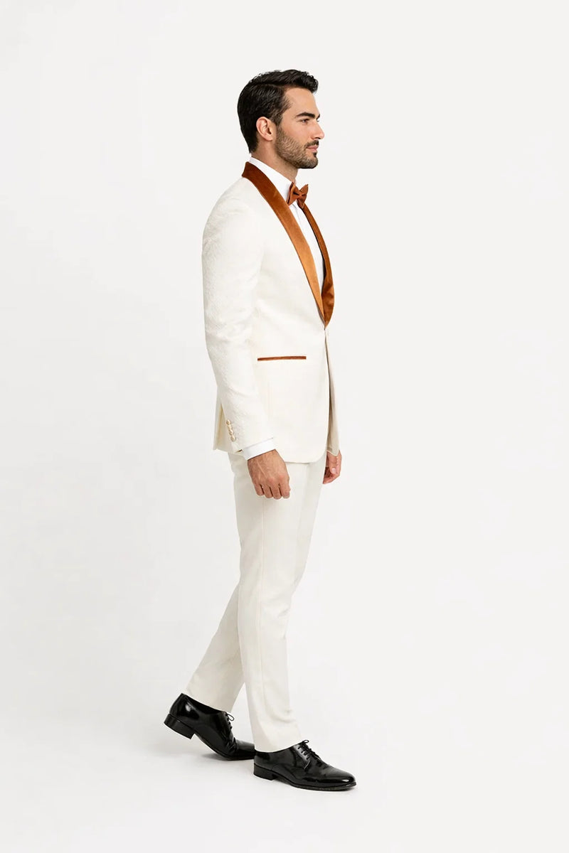York Slim Fit Tuxedo Suit ( White & Orange )