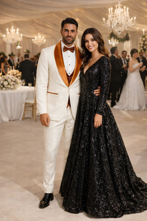 York Slim Fit Tuxedo Suit ( White & Orange )