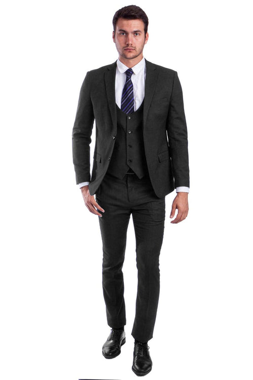 "Black Skinny Fit Men's Suit - Two Button Vested Style"