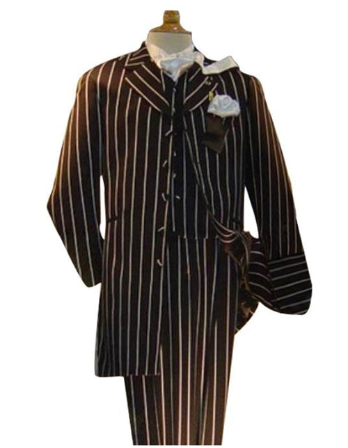 Gangster Suit - Mobster Suit - Mafia Suit For Mens Vested Gangster Bold Pinstripe Zoot Black Suit
