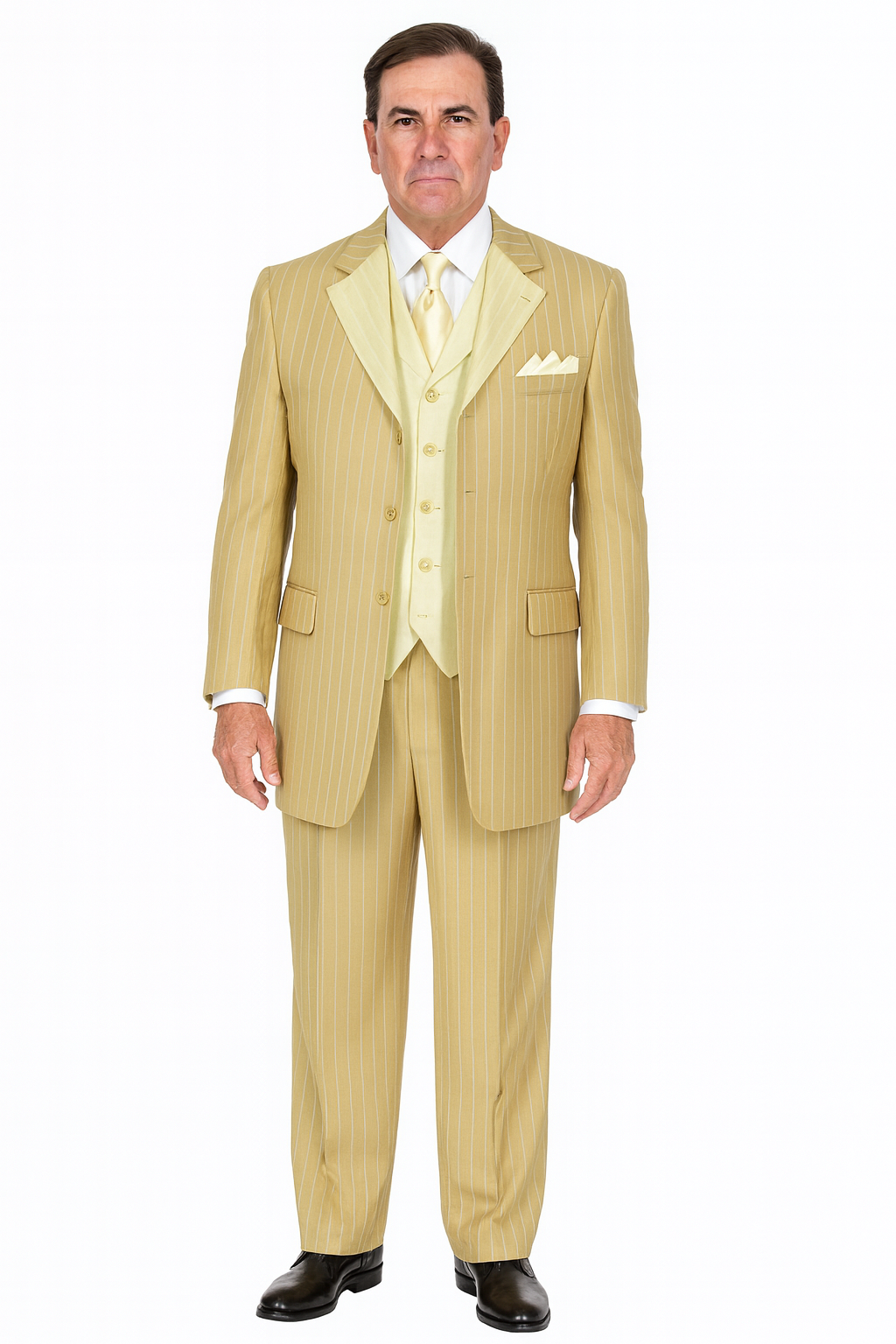 Beige Pinstripe 3-Piece Suit – Gentleman’s Premium Outfit