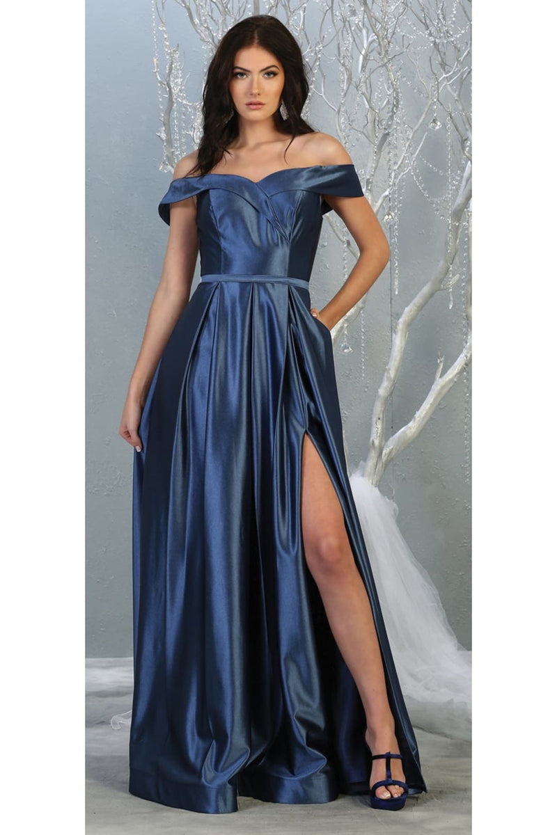 A-line Metallic Formal Unique Dress with Slit