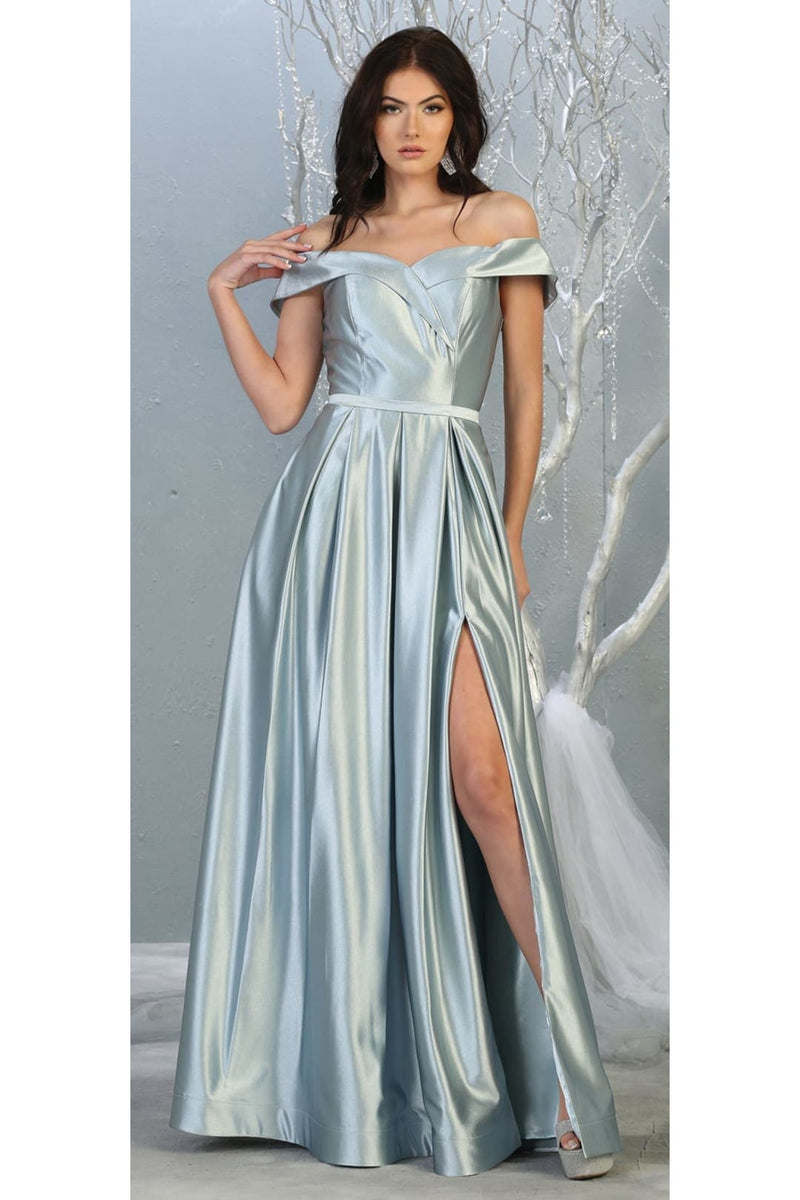 A-line Metallic Formal Unique Dress with Slit
