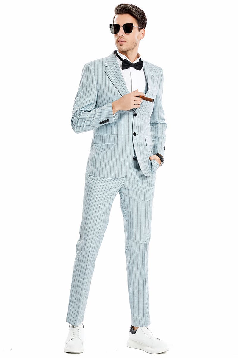 "Vintage Pinstripe Suit for Men - Two Button, Wide Notch Lapel, Vested in Mint