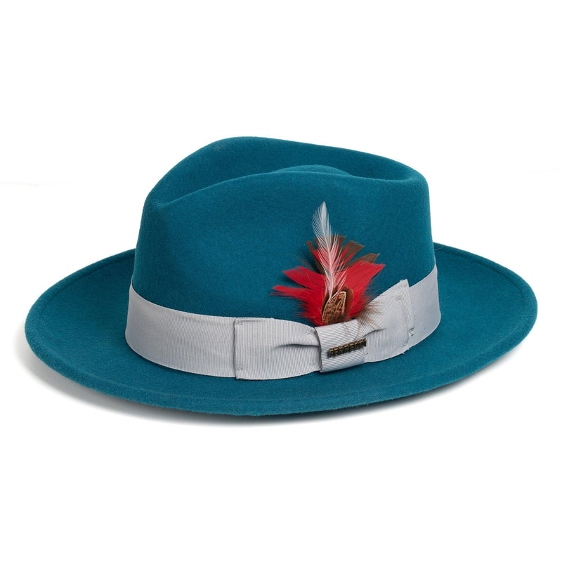 Acid Blue Dress Hat 1920s Fedora Style - Mens Classic Wool Fedora Dress Hat in Acid Blue