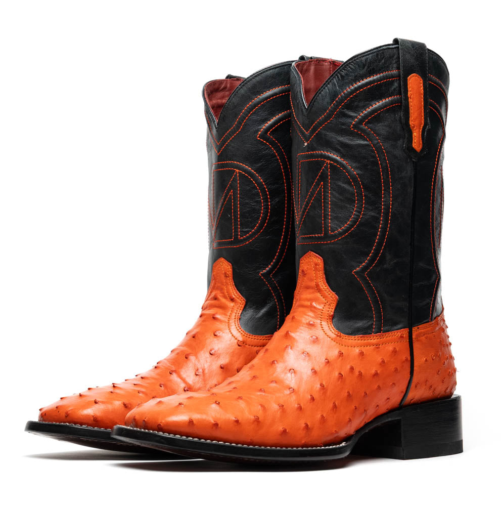 Marco Di Milano Alabama Orange Ostrich Quill Square Toe Cowboy Boots