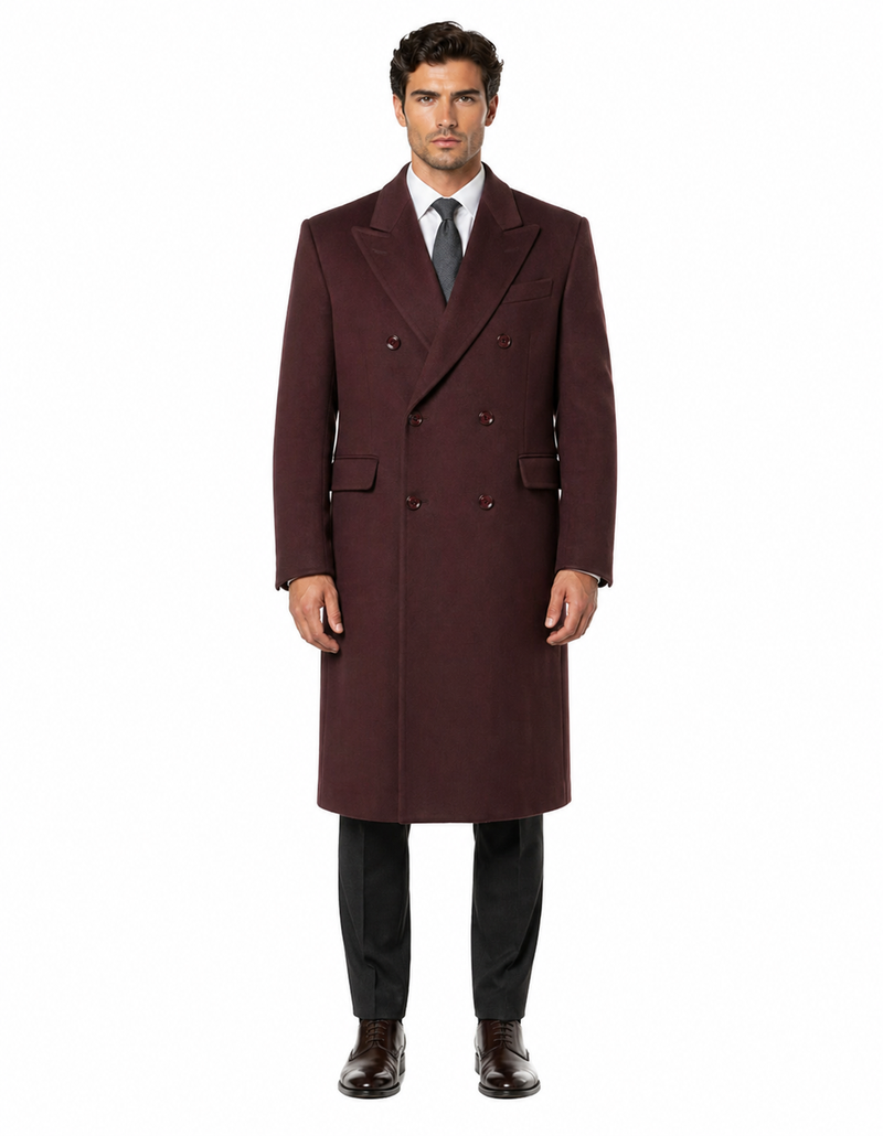 Mens Overcoat -Mens Long Wool Topcoats- Topcoat For Men-Mens Double breasted Overcoat - "Mehroon" Double breasted Coat