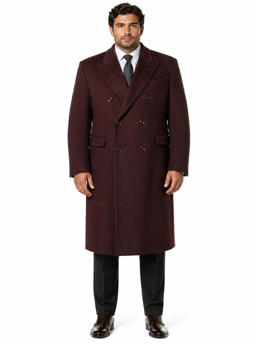 Mens Overcoat -Mens Long Wool Topcoats- Topcoat For Men-Mens Double breasted Overcoat - "Mehroon" Double breasted Coat