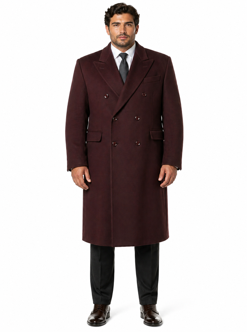 Mens Overcoat -Mens Long Wool Topcoats- Topcoat For Men-Mens Double breasted Overcoat - "Mehroon" Double breasted Coat