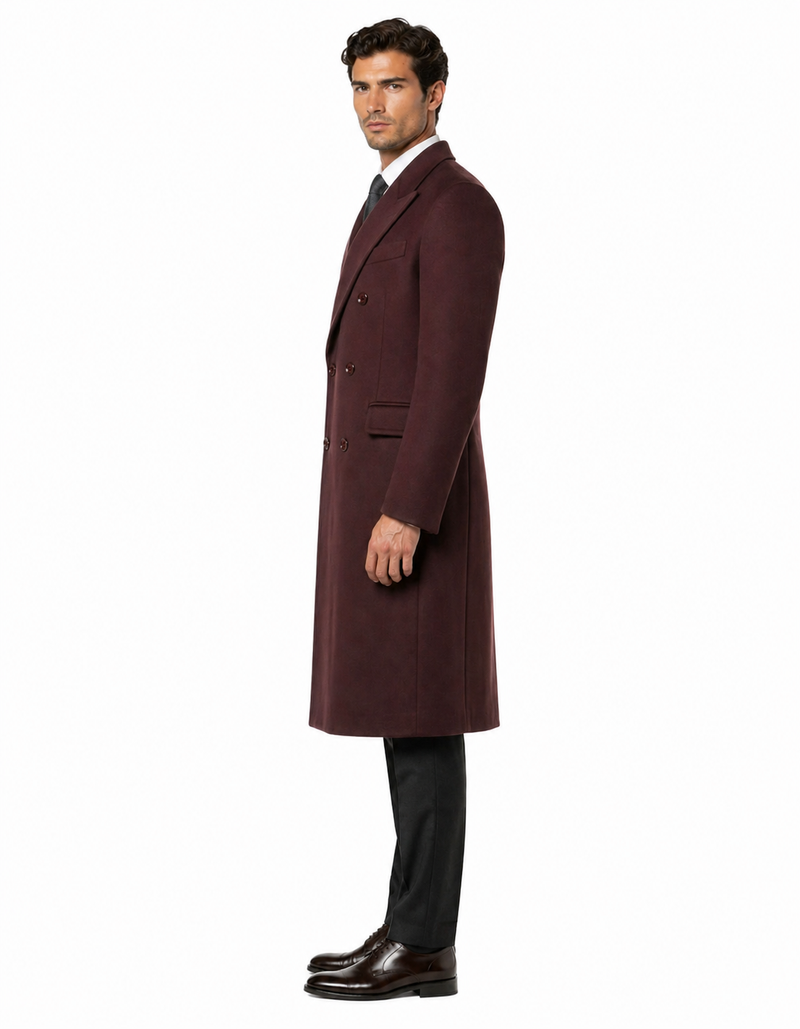 Mens Overcoat -Mens Long Wool Topcoats- Topcoat For Men-Mens Double breasted Overcoat - "Mehroon" Double breasted Coat