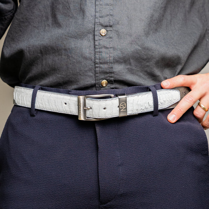Marco Di Milano Alessio Belt: Luxury White/Gray Leather Shoes