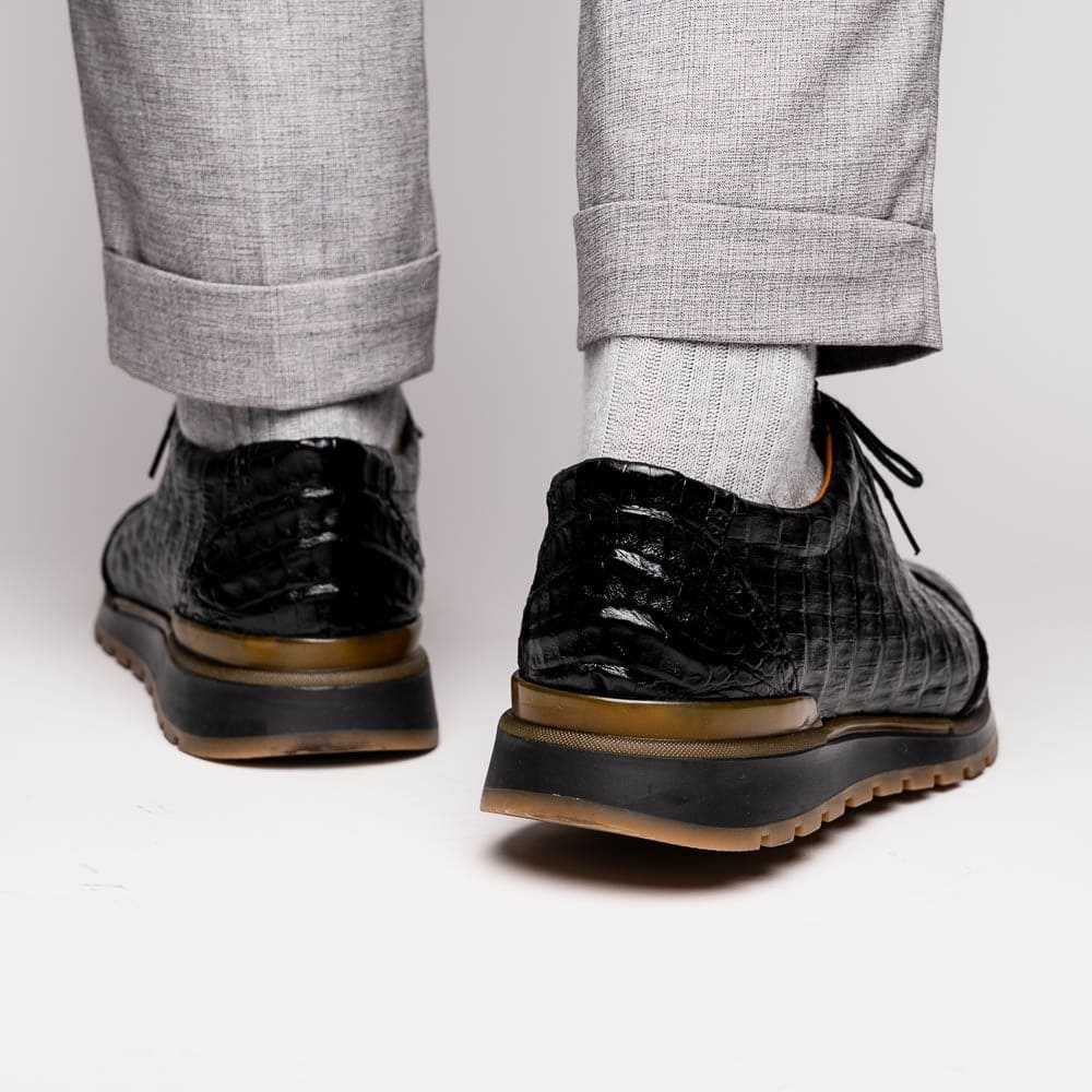 Marco Di Milano Alonzo Black Genuine Caiman Crocodile Casual Sneakers