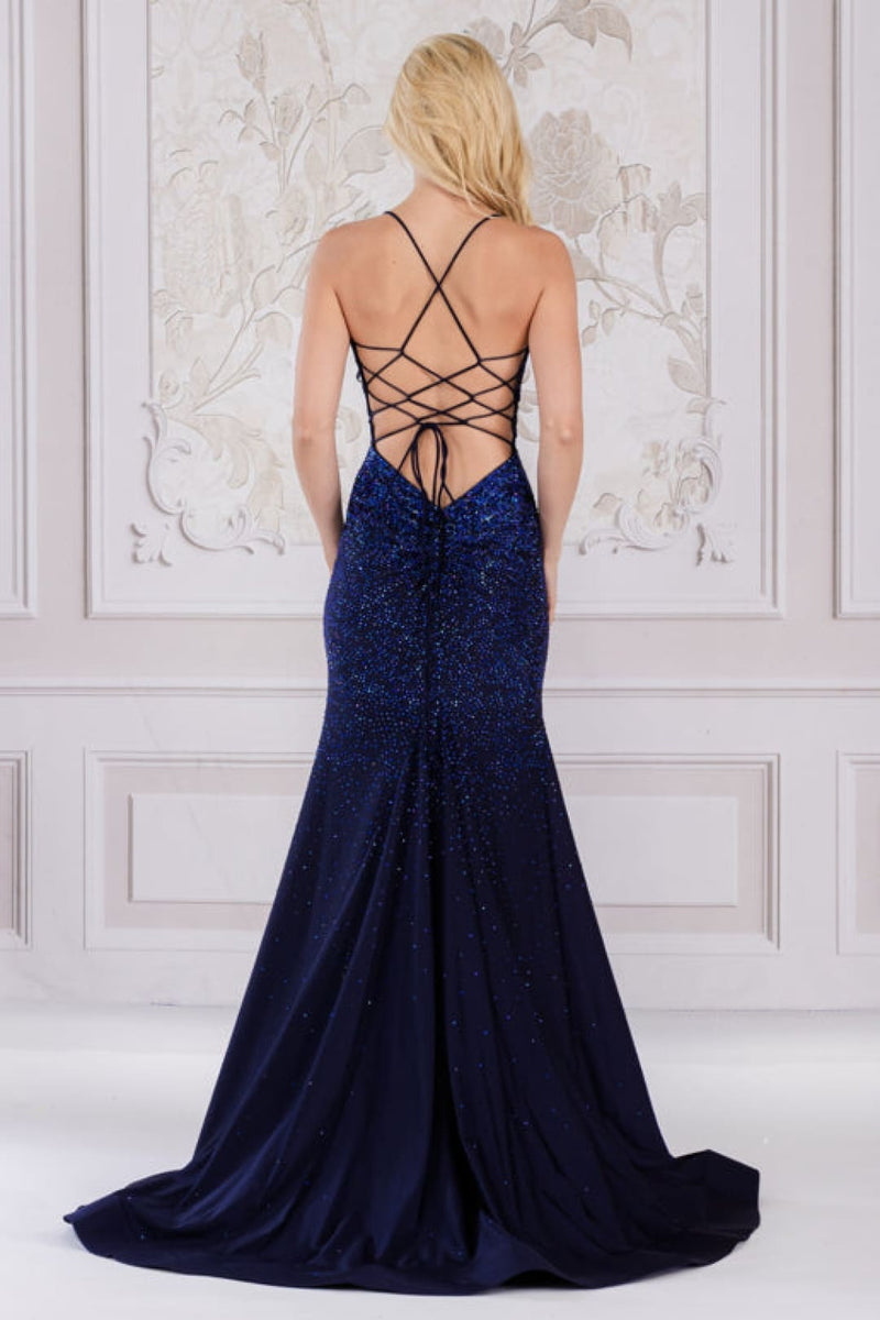 Amelia Couture 3018 Sequin Embellished Criss-Cross Back Mermaid Gown