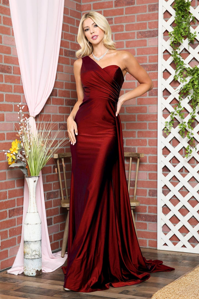One Shoulder Prom Dress Simple Stretchy Long Bridesmaid Evening Gown
