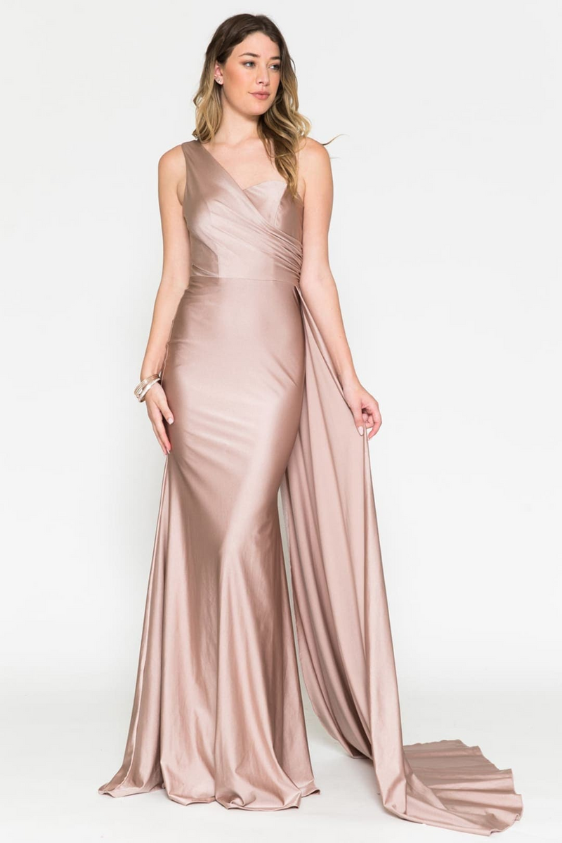One Shoulder Prom Dress Simple Stretchy Long Bridesmaid Evening Gown