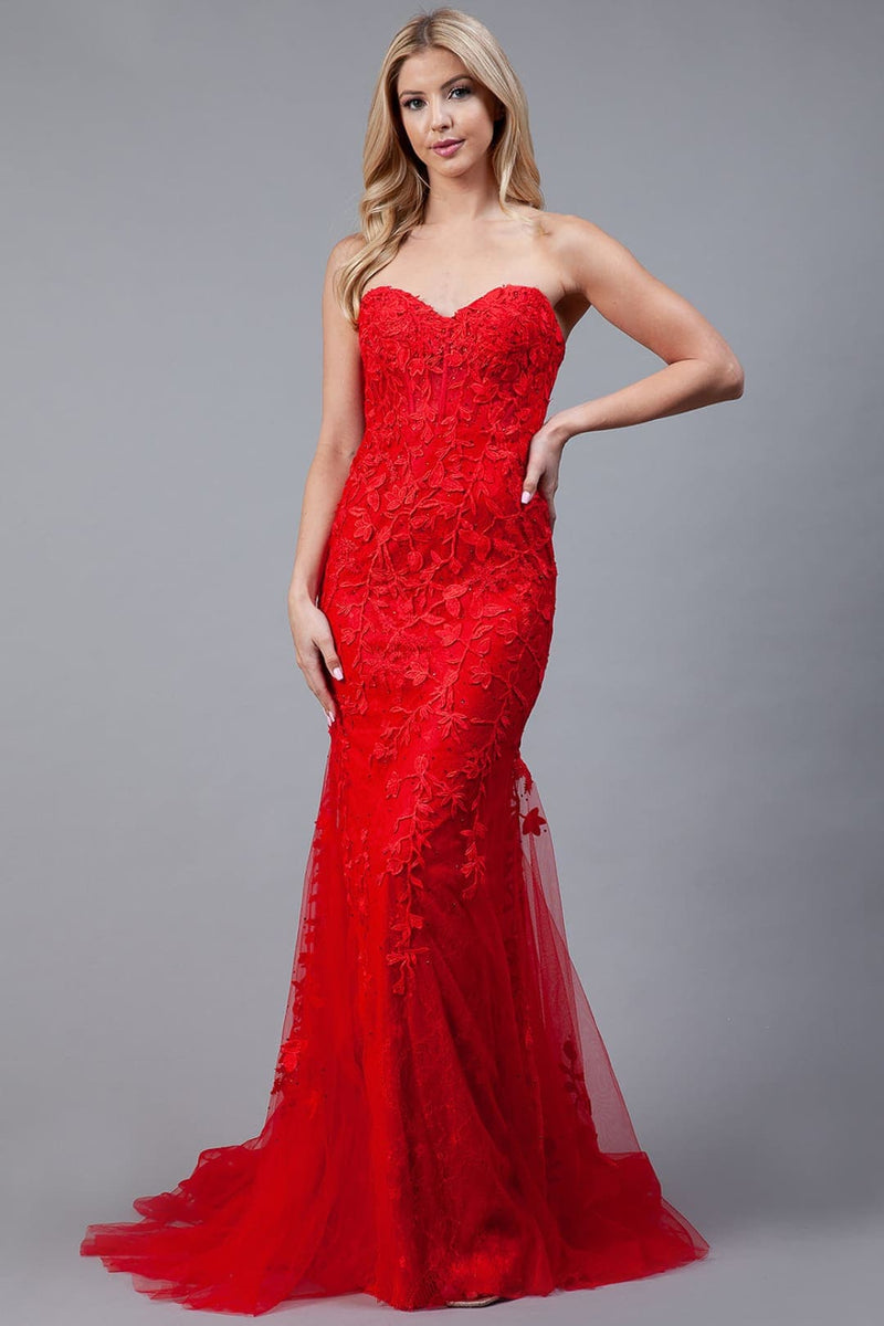 Amelia Couture 7024 Sweetheart Mesh Corset Mermaid Prom Dress