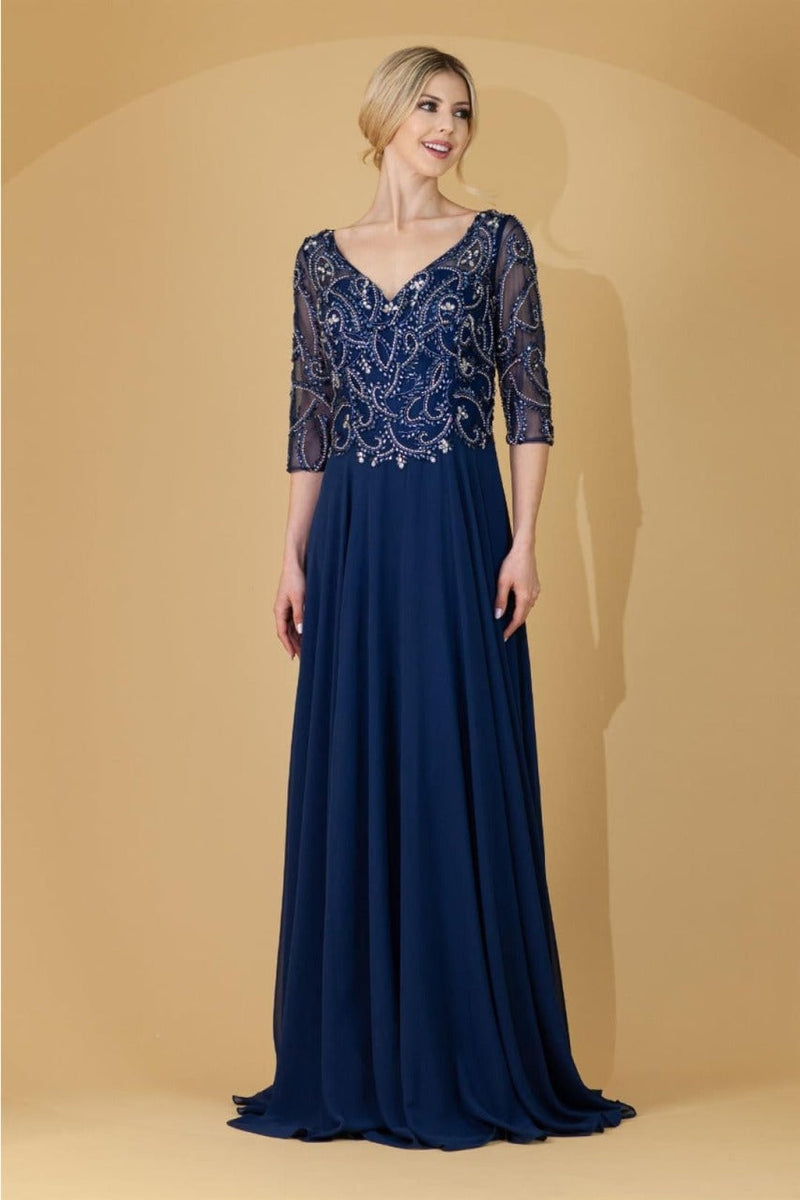 Amelia Couture 7046 Chiffon Beaded 3/4 Sleeve Mother of Bride Gown