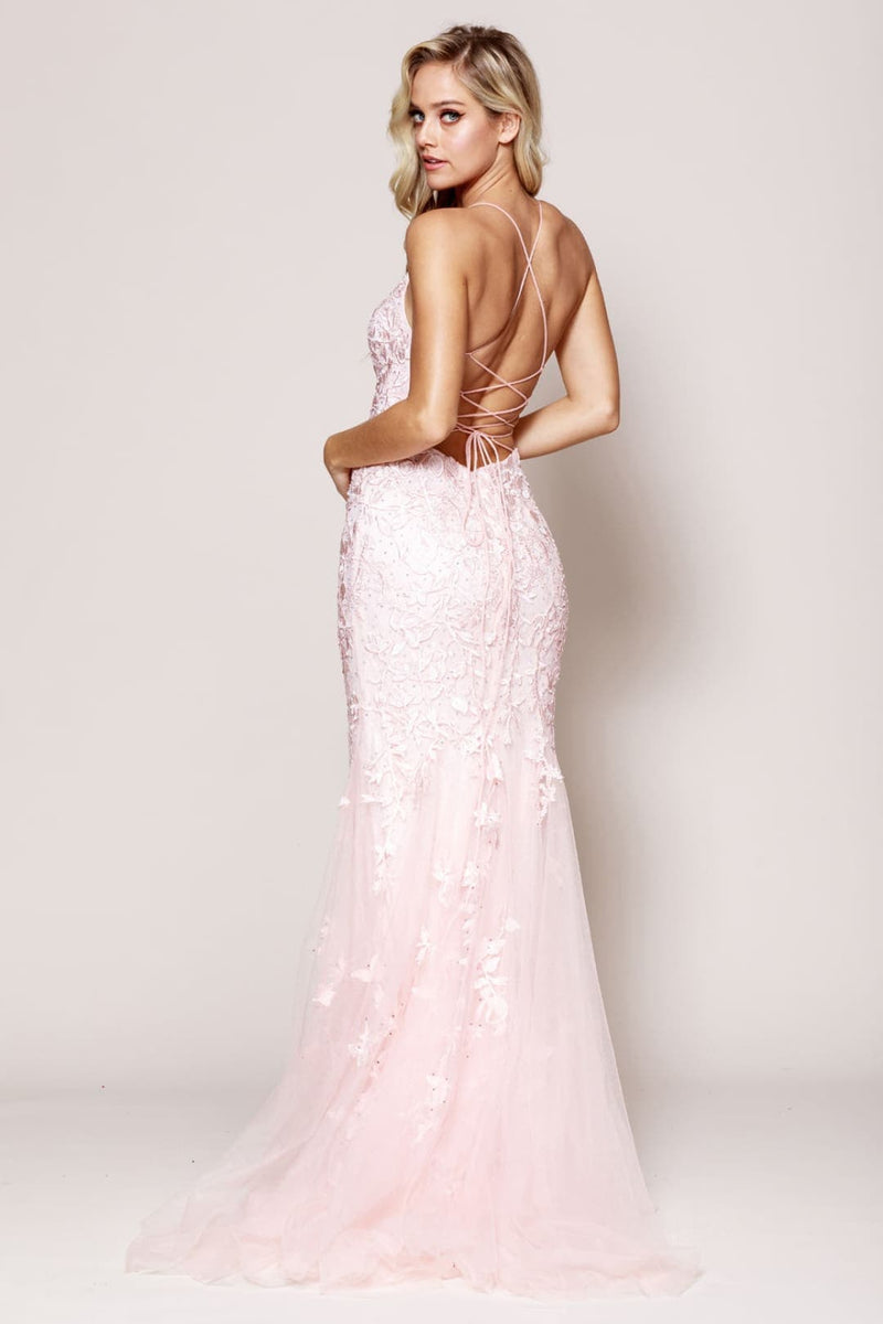 Amelia Couture 799 Embroidered Sweep Train Long Prom Evening Gown