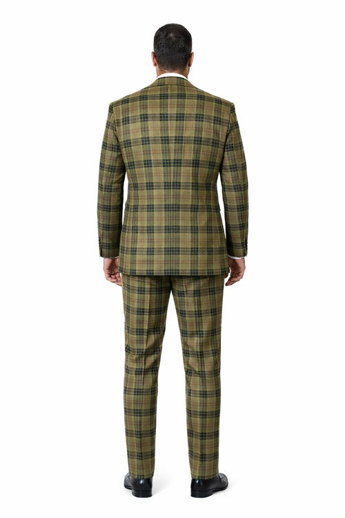 Statement Men’s 3-Piece Plaid Wool Suit – 100% Wool Modern Fit with Wide Peak Lapel