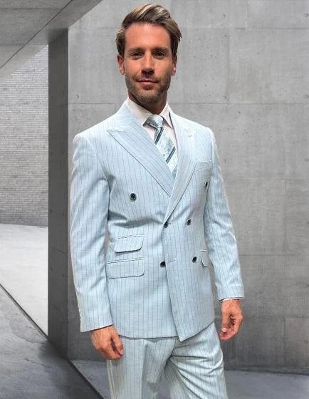 Statement Men’s 2-Piece 100% Wool Double Breasted Pinstripe Suit