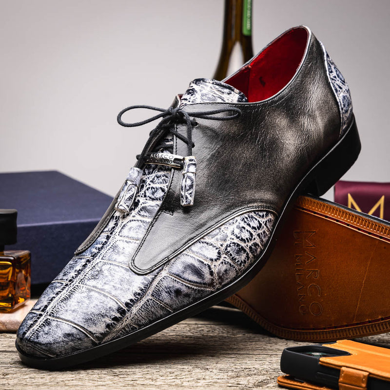 Marco Di Milano Anzio Newspaper Print Leather Oxford