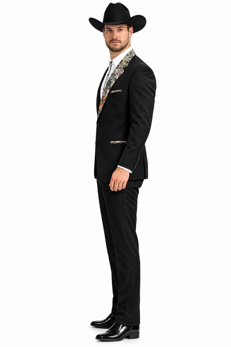 Army Green Tuxedo - Camouflage Patterned - Two Toned Vested Olive Camo 2 Button Single Breasted Tuxedo