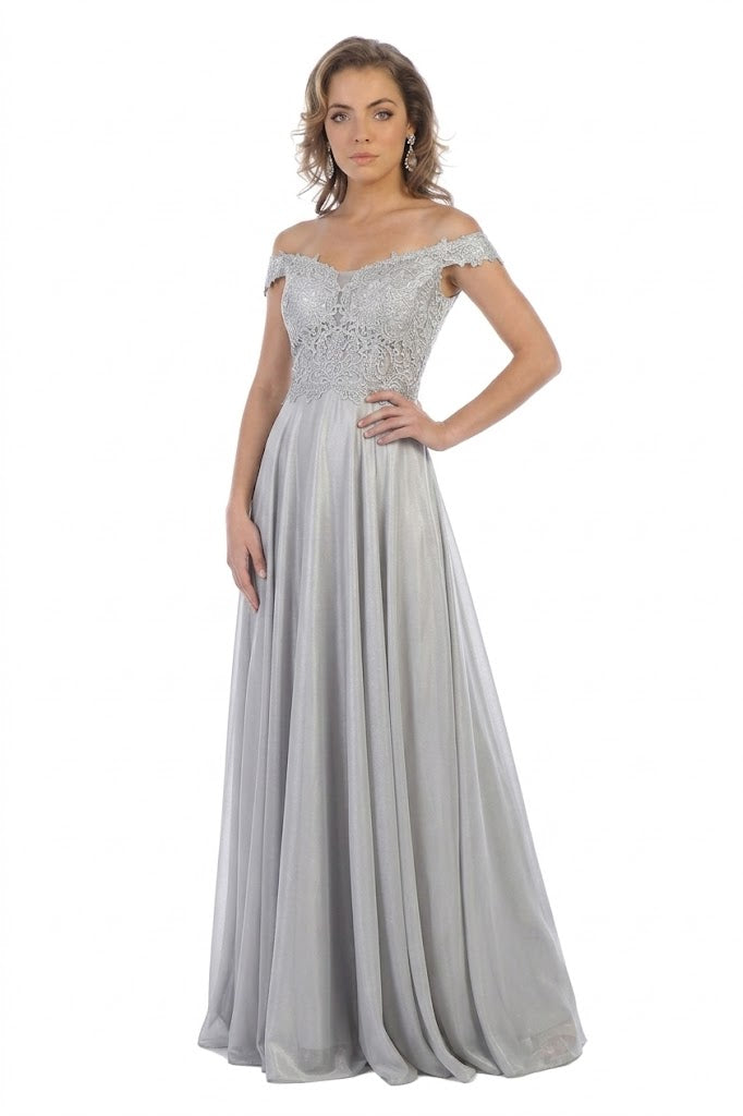 May Queen MQ1602 Off Shoulder Corset Flowy Prom Gown