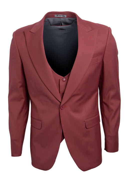"Mens Stacy Adams Suit - Stacy Adams Suit Men's Coral Blush Pink Suit with Vested One Button Peak Lapel"