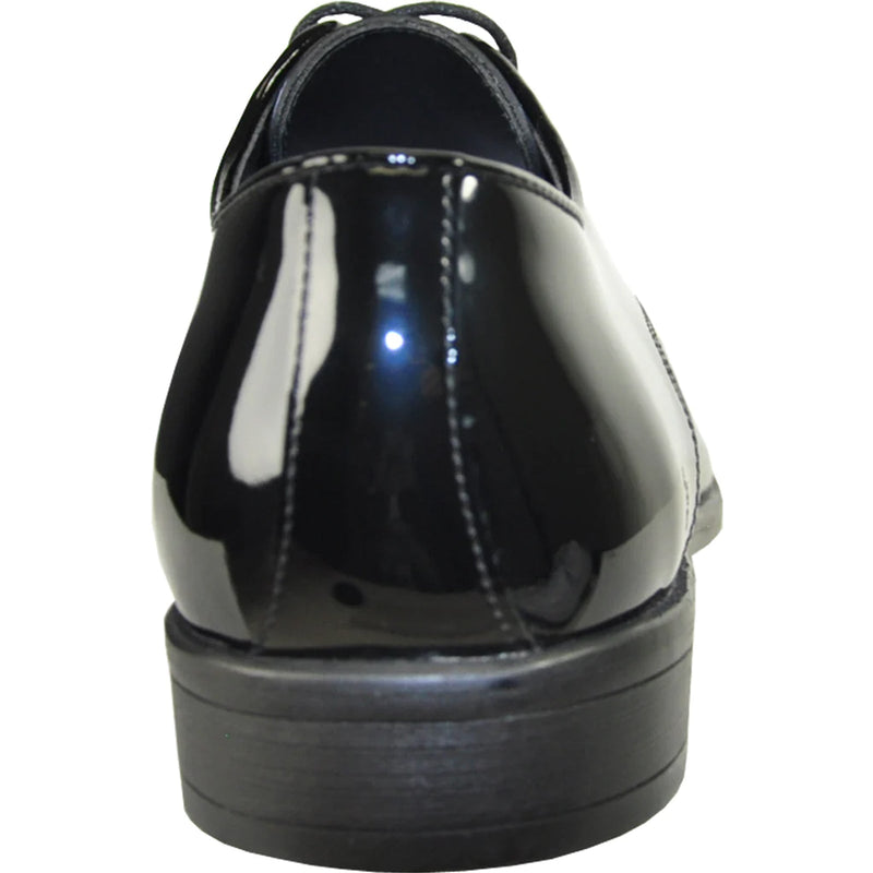 Bravo Mens Classic Patent Textured Tuxedo Oxford Lace Up Dress Shoe in Black