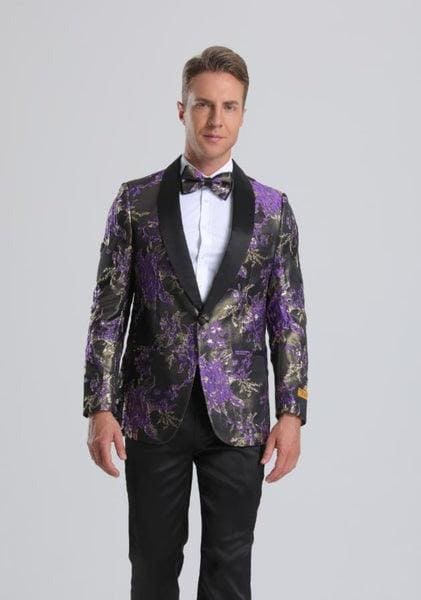 Mens Modern Fit Shiny Sharkskin Suit in Purple - AlbertoNardoniStore