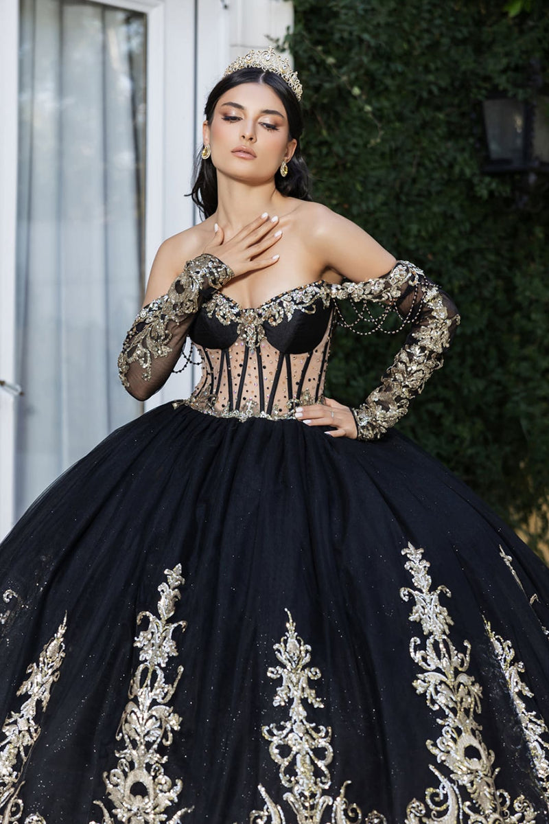 Black and Gold Quinceanera Dress Sweet 16 Ball Gown By Layla K LK267