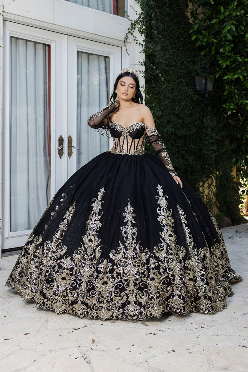 Black and Gold Quinceanera Dress Sweet 16 Ball Gown By Layla K LK267