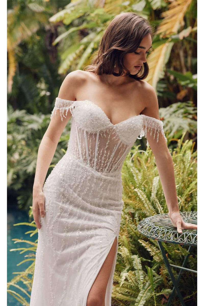 Beaded Fringe Sleeve Prom Gown by Juliet JT2471L