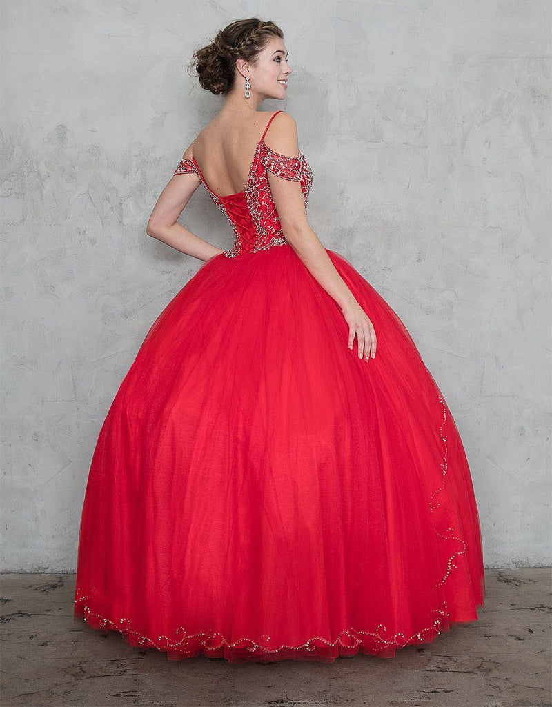 Cold-Shoulder Beaded QuinceaƱera Dress with A-Line Tulle Skirt by Calla Collection KY-78011
