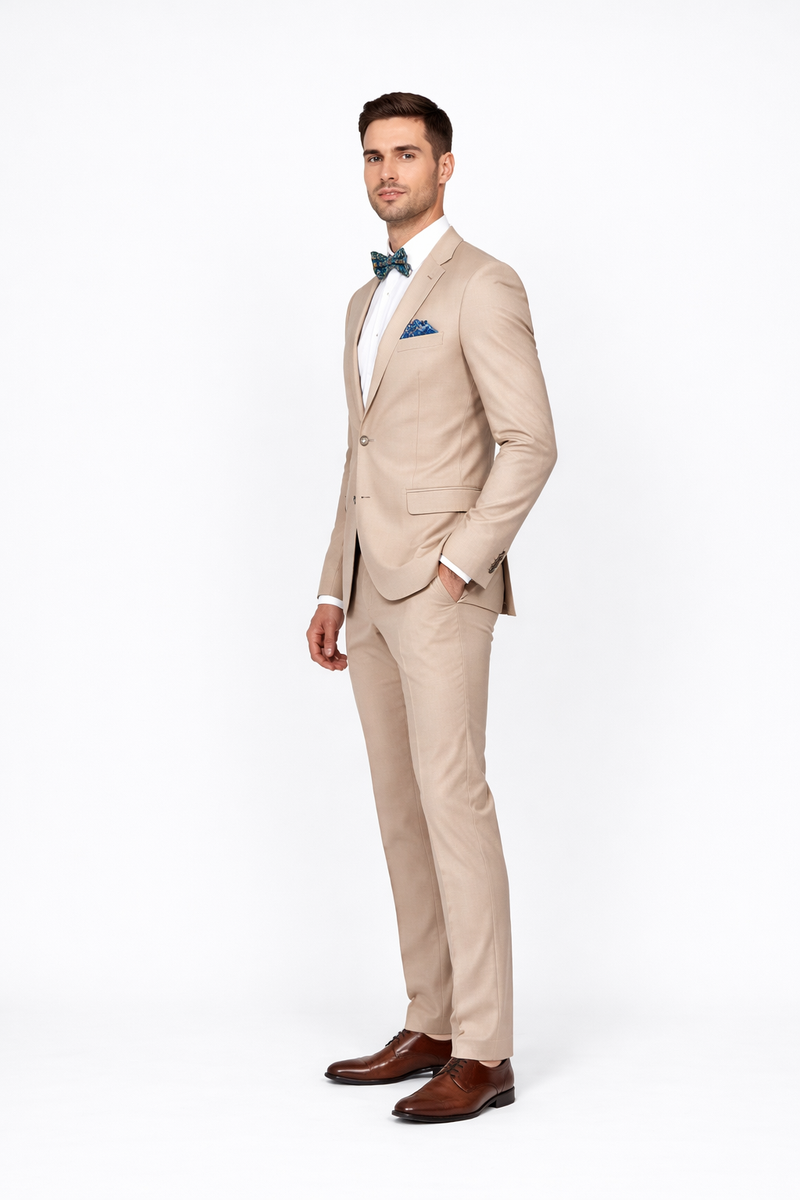 Beige Slim Fit Suit for Men by Rossiman Rossi – Tailored Skinny Fit Formal Suit