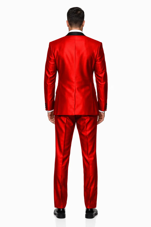 Holiday Suit - Christmas Suit - Christmas Blazer Shiny Red Tuxedo Shawl Collar Jacket & Pants Suit Prom Or Wedding Or Groom Tuxedo