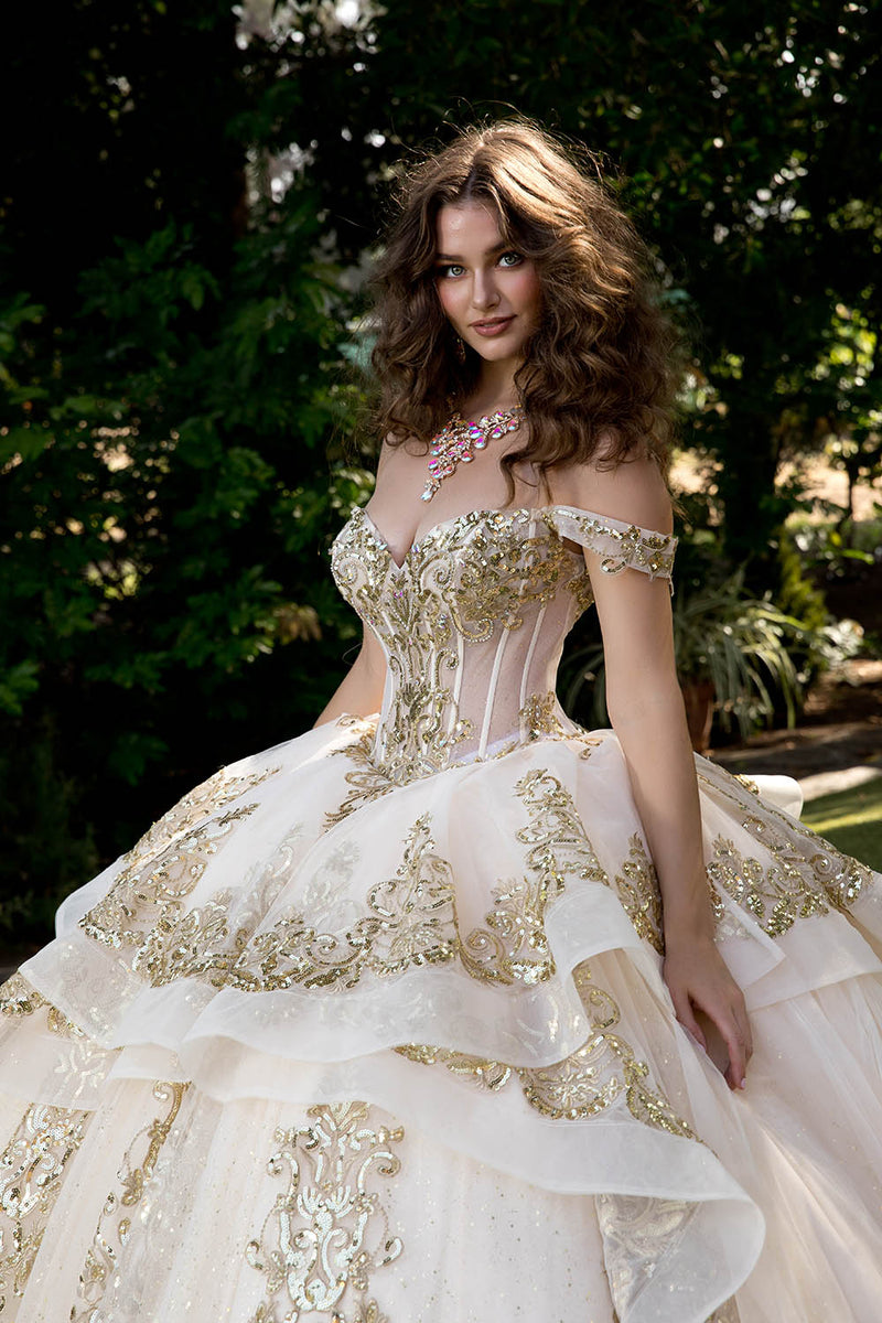 Off Shoulder Corset Ball Gown by Bella Princess PQ1074