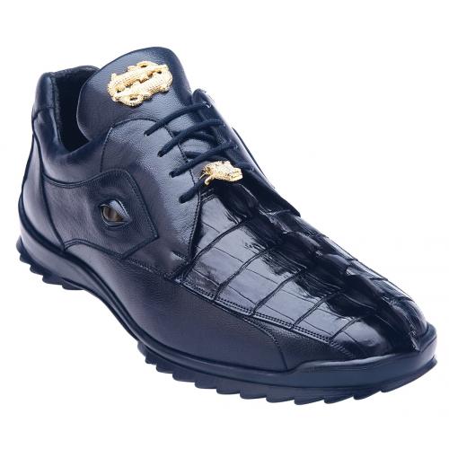 Belvedere Vasco Night Blue Genuine Hornback Crocodile Soft Calf Casual Sneakers with Eyes